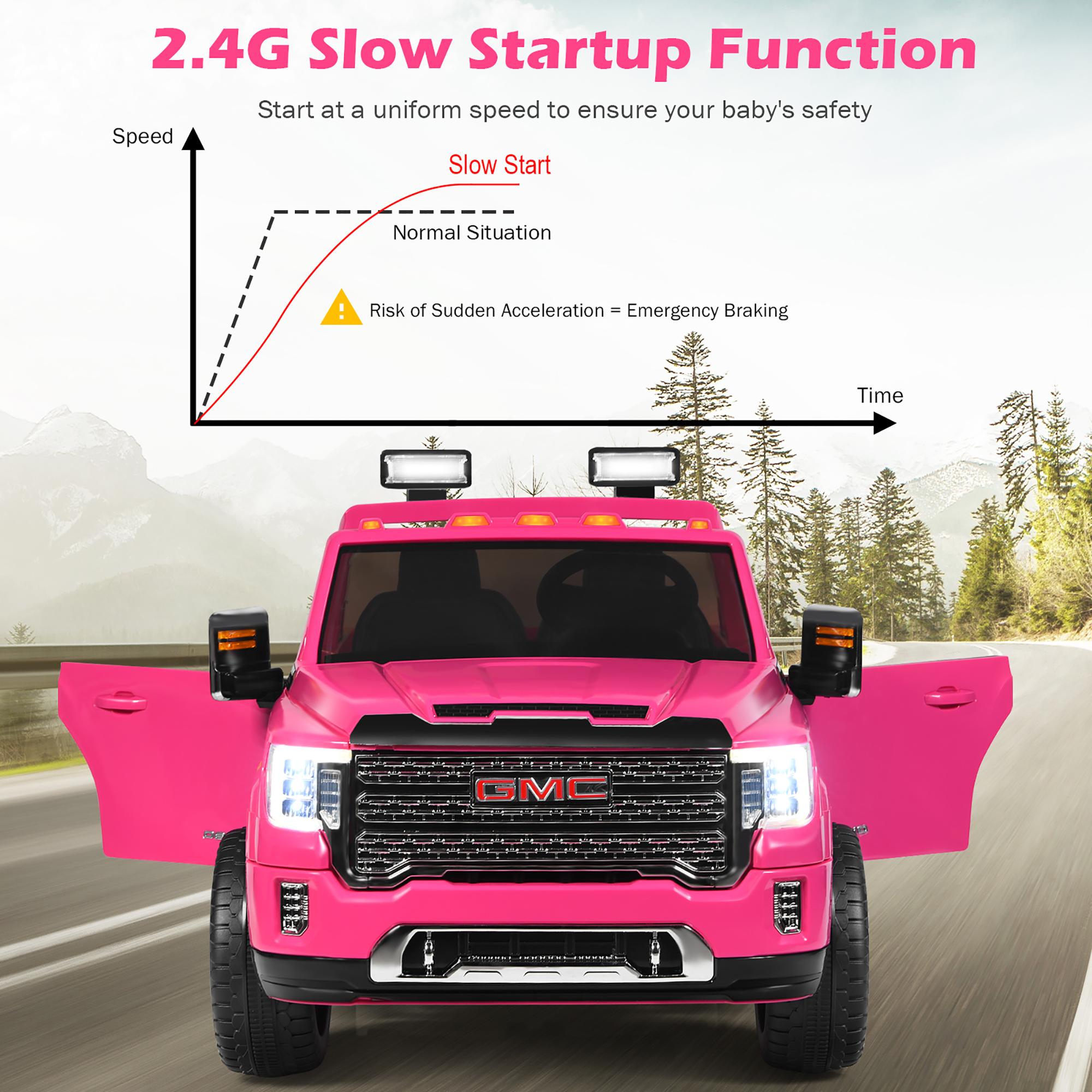 12V 2-Seater Licensed GMC Kids Ride On Truck RC Electric Car w/StoraBox Pink