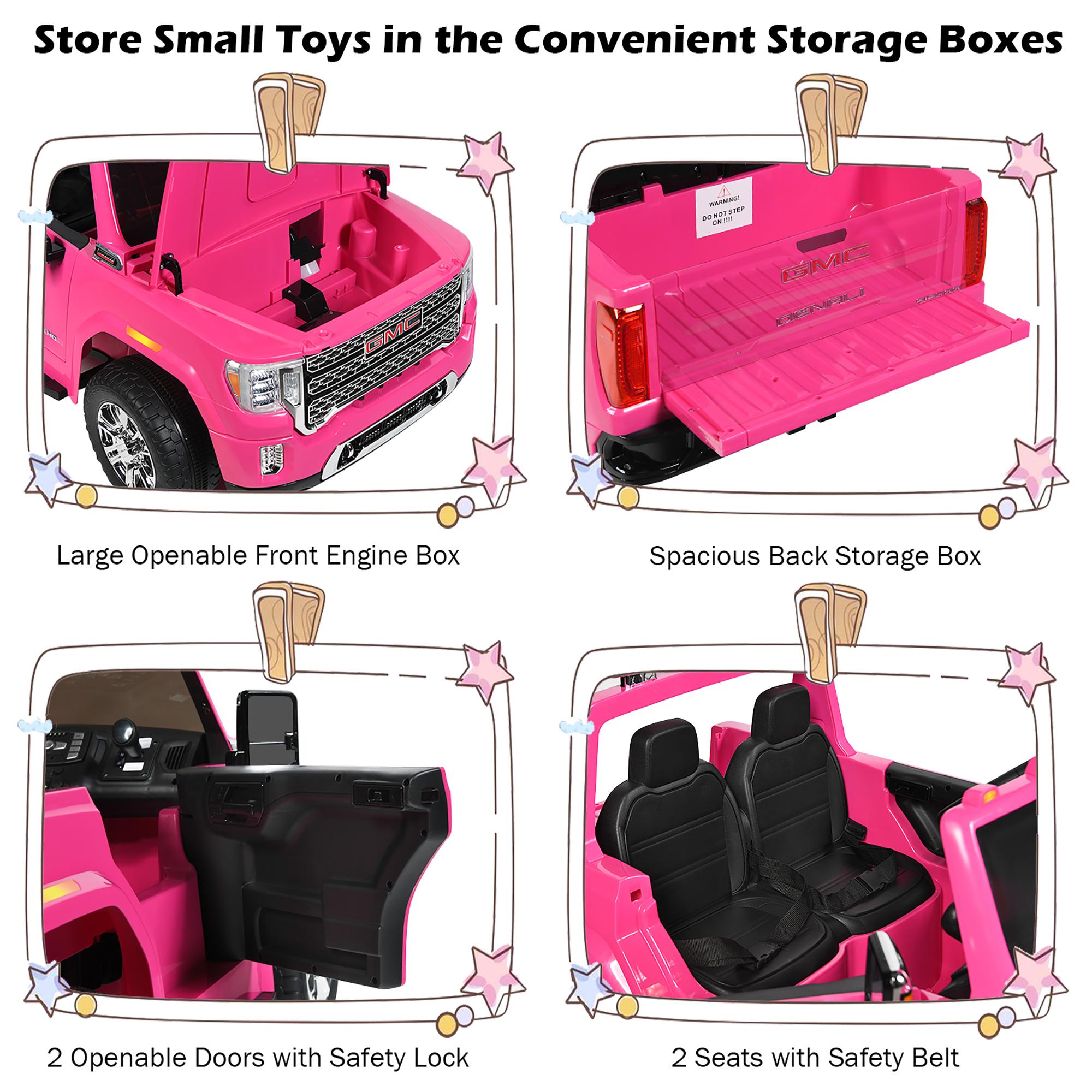 12V 2-Seater Licensed GMC Kids Ride On Truck RC Electric Car w/StoraBox Pink