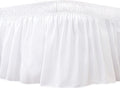 BiscaynWrap Around Bed Skirts for Queen Beds 15" Drop, White Adjustable Elastic Dust Ruffles Easy Fit Wrinkle &amp; Fade Resistant Silky Luxurious Fabric Machine Washable