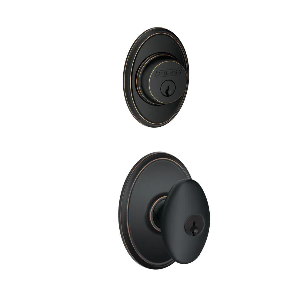Wakefield Aged Bronze Single Cylinder Deadbolt with Siena Entry Door Knob Combo Pack