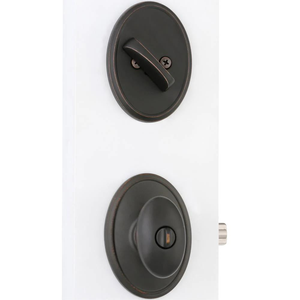 Wakefield Aged Bronze Single Cylinder Deadbolt with Siena Entry Door Knob Combo Pack