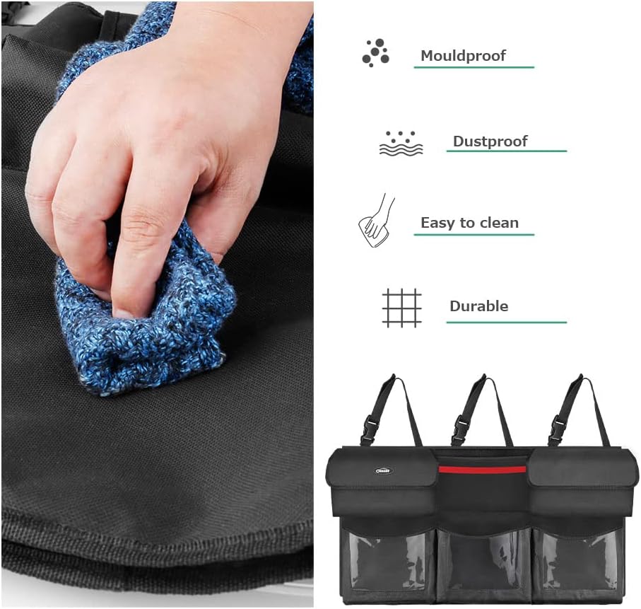 Oasser Back Seat Trunk Organizer Hanging Car Organizer Trunk Foldable Cargo Storage with 6 Large Pockets 3 Adjustable Straps