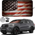 Autoamerics 1-Piece Windshield Sun Shade Grunge American Flag - 1 USA  - Foldable Car Front Window Sunshade for Most Sedans SUV Truck - Blocks Max UV Rays and Keeps Your Vehicle Cool - Medium