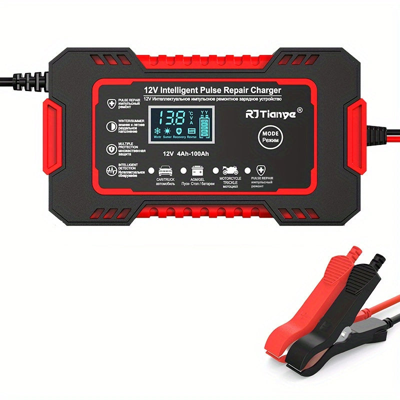 Car Battery Charger, 12V 4Ah-100Ah Smart Battery Trickle Charger Automotive Battery Maintainer Desulfator With Temperature Compensation