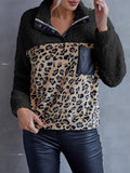 Leopard Print Color Block Casual Sweatshirt