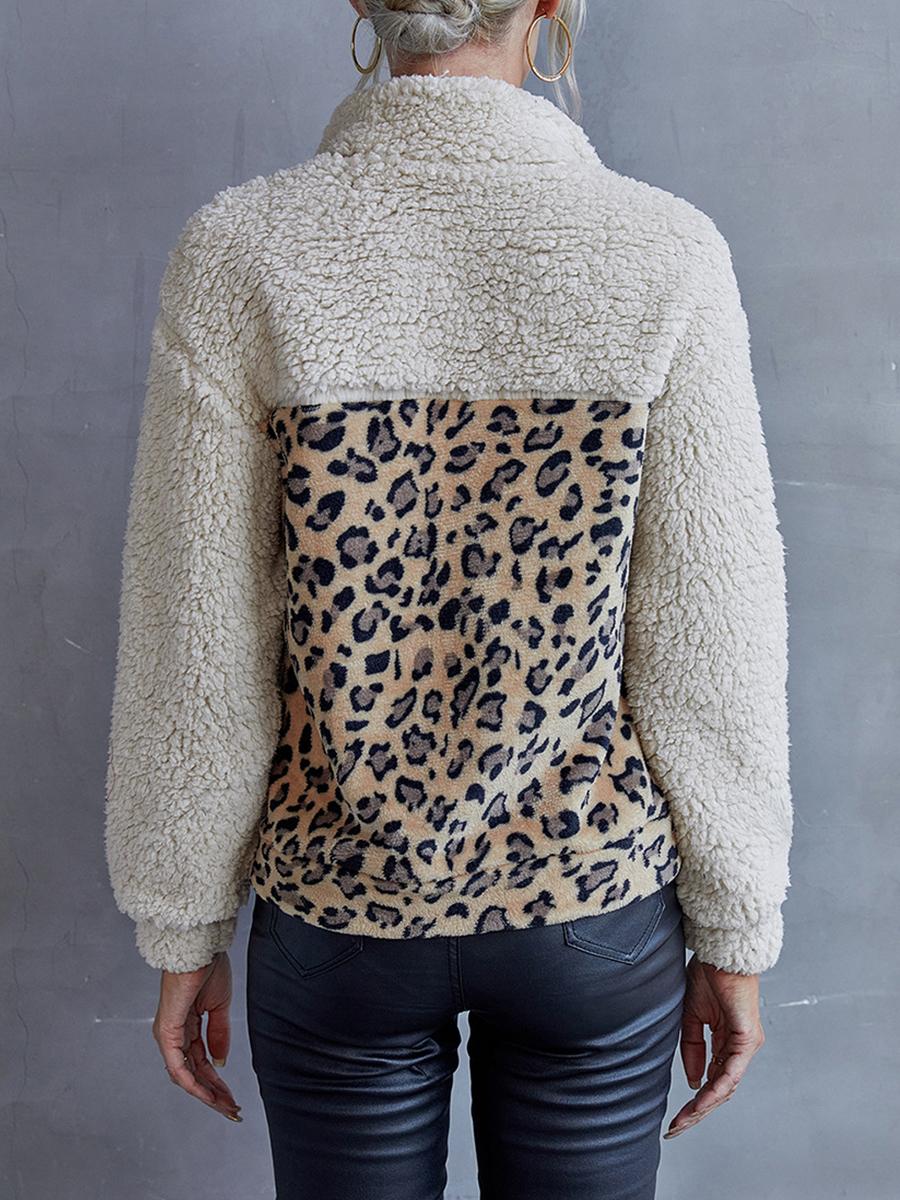 Leopard Print Color Block Casual Sweatshirt