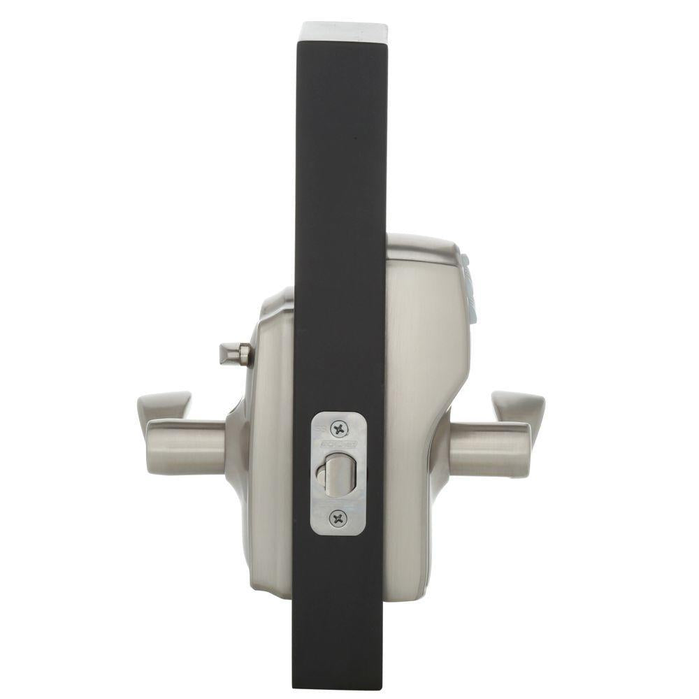 Camelot Satin Nickel Electronic Door Lock with Accent Door Lever Featuring Flex Lock