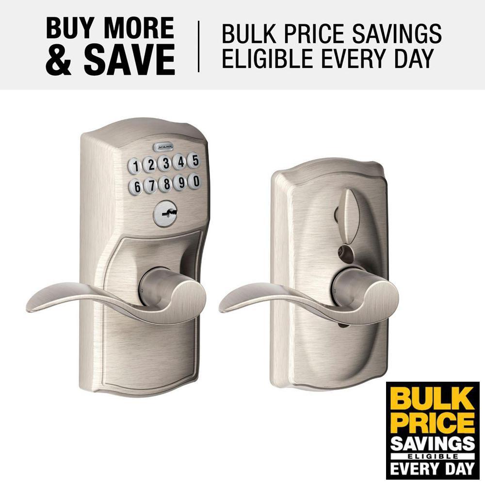 Camelot Satin Nickel Electronic Door Lock with Accent Door Lever Featuring Flex Lock