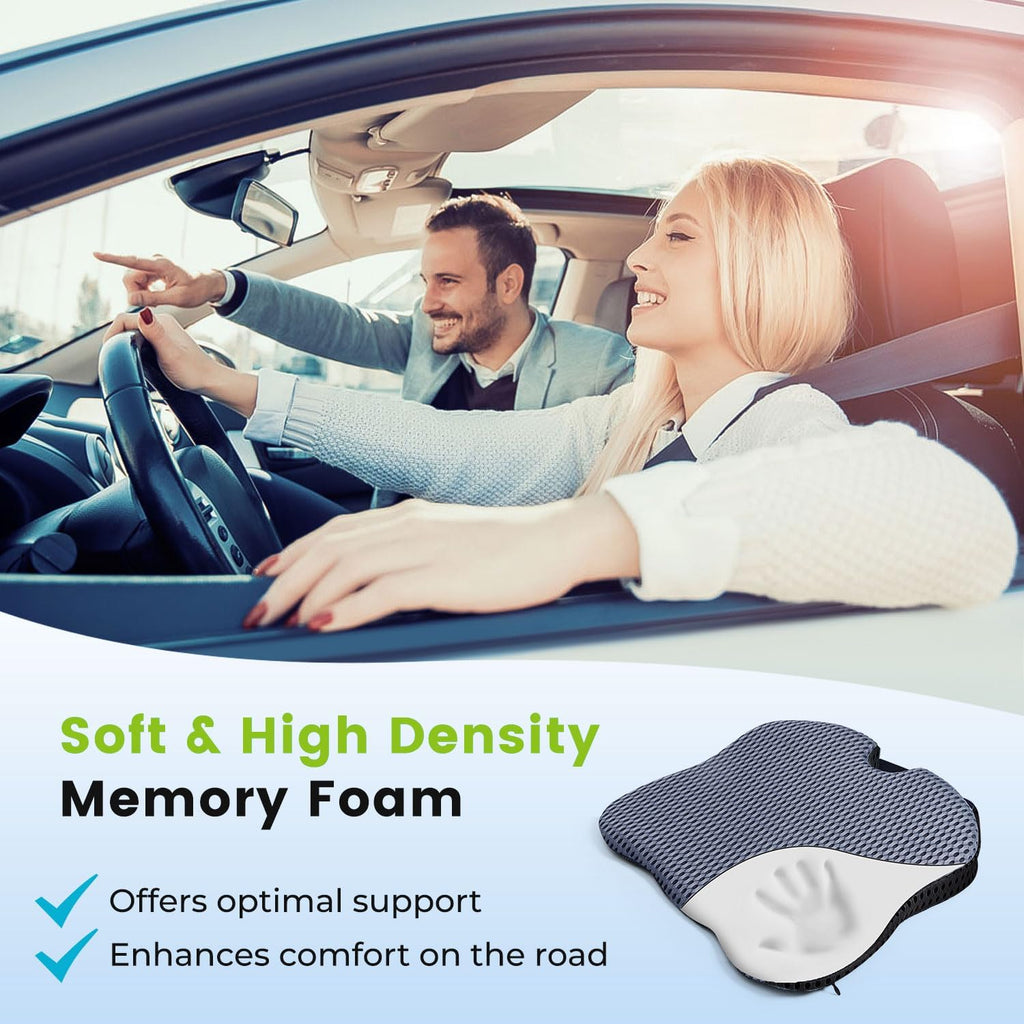 Car Seat Covers Front Seats Only - Wedge Shape Universal Car Seat Cover Improve Vision/Posture - Memory Foam Seat Cushion for Tailbone Pain Relief (Mesh Cover,Gray)