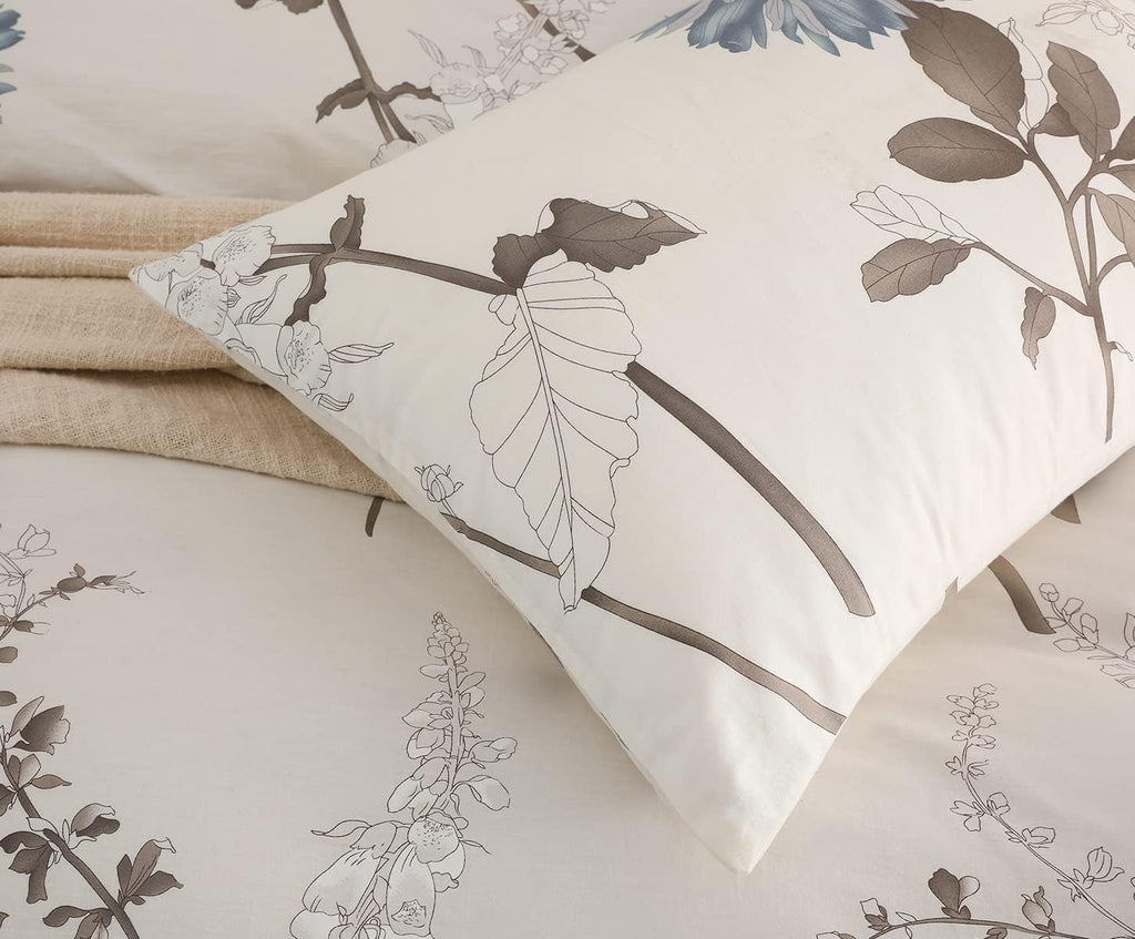 SLEEPBELLA Duvet Cover Queen Size, 600 Thread Count Cotton Botanical Flowers Pattern Printed Reversible Comforter Cover