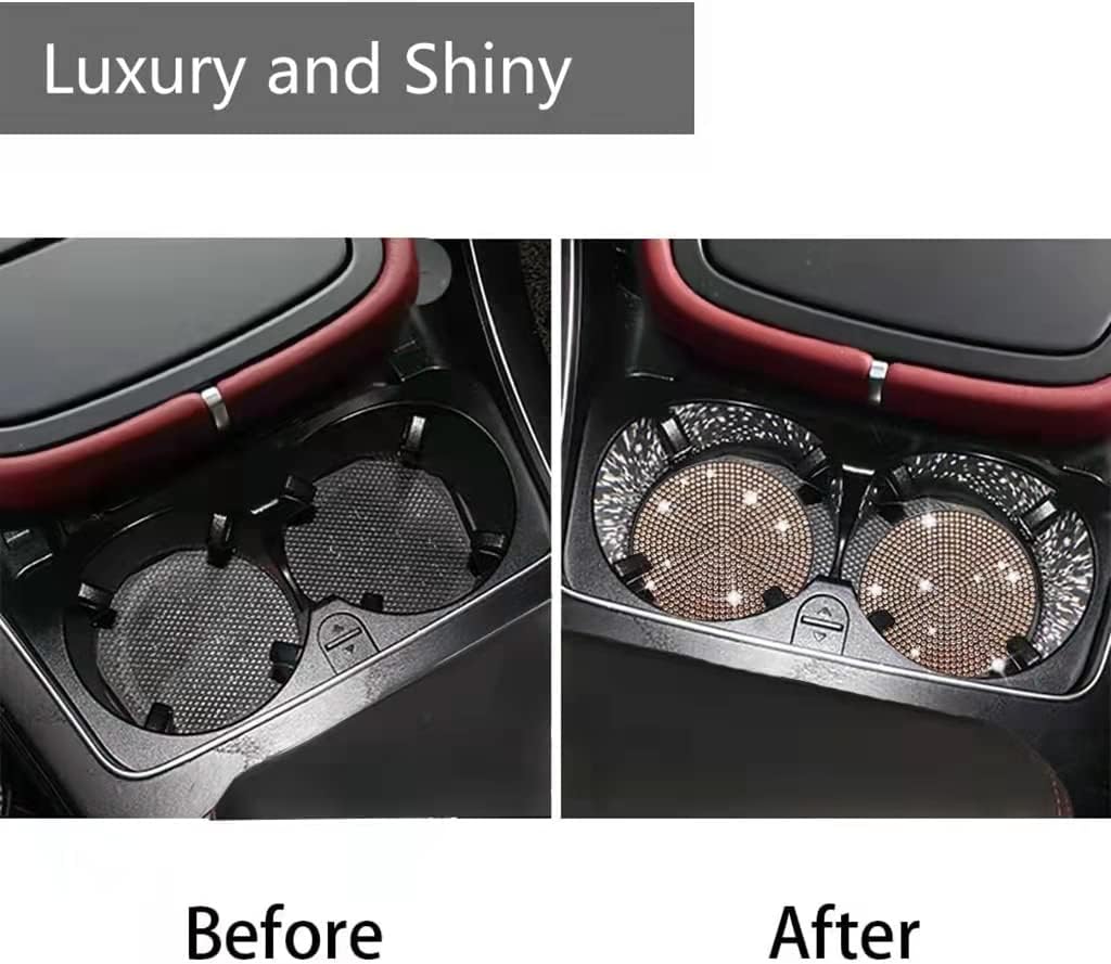 2pcs Bling Car Cup Holder Coaster, 2.75 inch Anti-Slip Shockproof Universal Fashion Vehicle Car Coasters Insert Bling Rhinestone Auto Automotive Interior Accessories for Women (2 pcs, Gold Champagne)