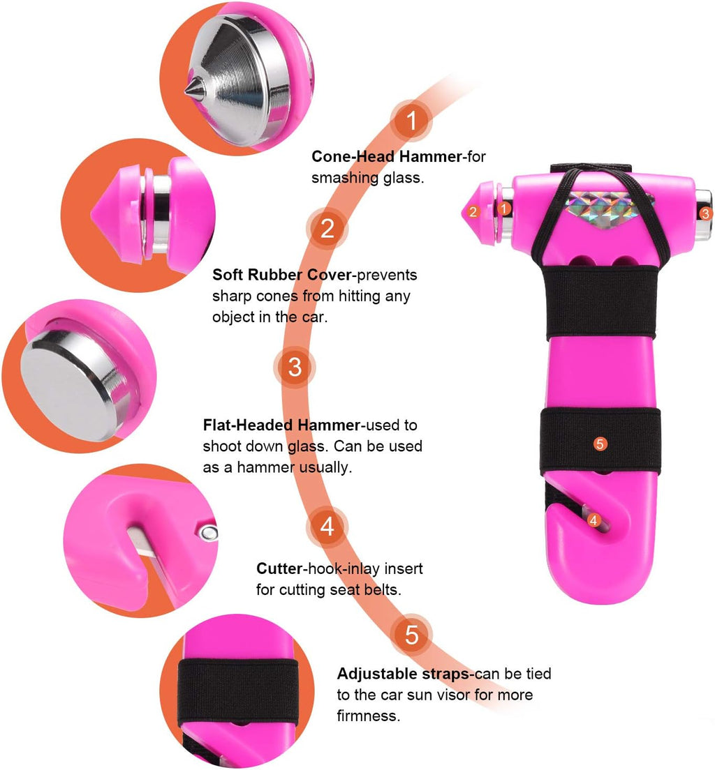 THINKWORK Window Breaker - Pink-Blue Car Safety Hammer Gift for Lady and Men, Three-in-One Emergency Escape Tool with Seat Belt Cutter, Safety Emergency Car Escape Tool for Family, Women, Children.