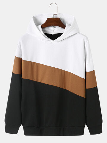 mens color block stitching hoodie casual two pieces outfits with sweatpants