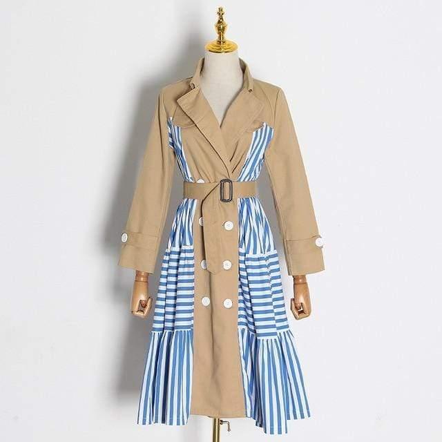 patchwork striped trench coat