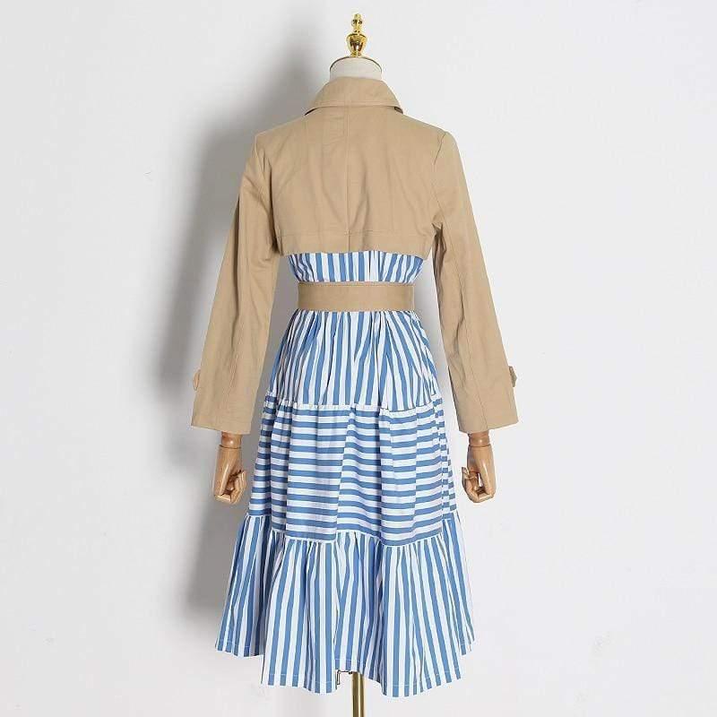 patchwork striped trench coat