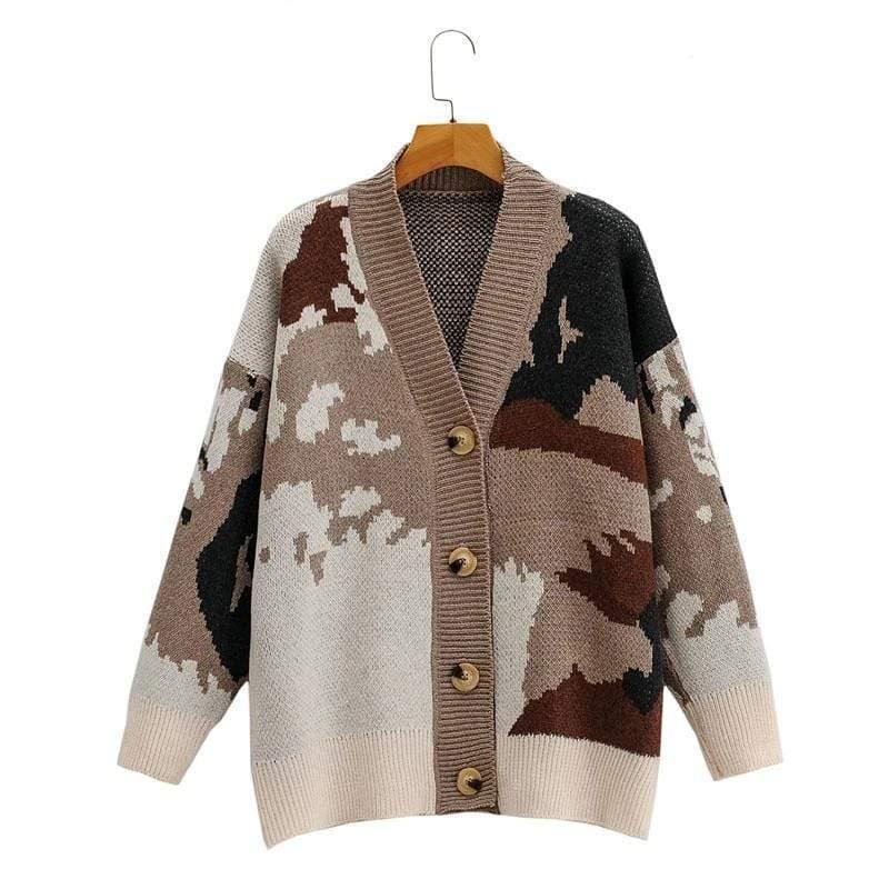 camouflage lazy loose v-neck sweater