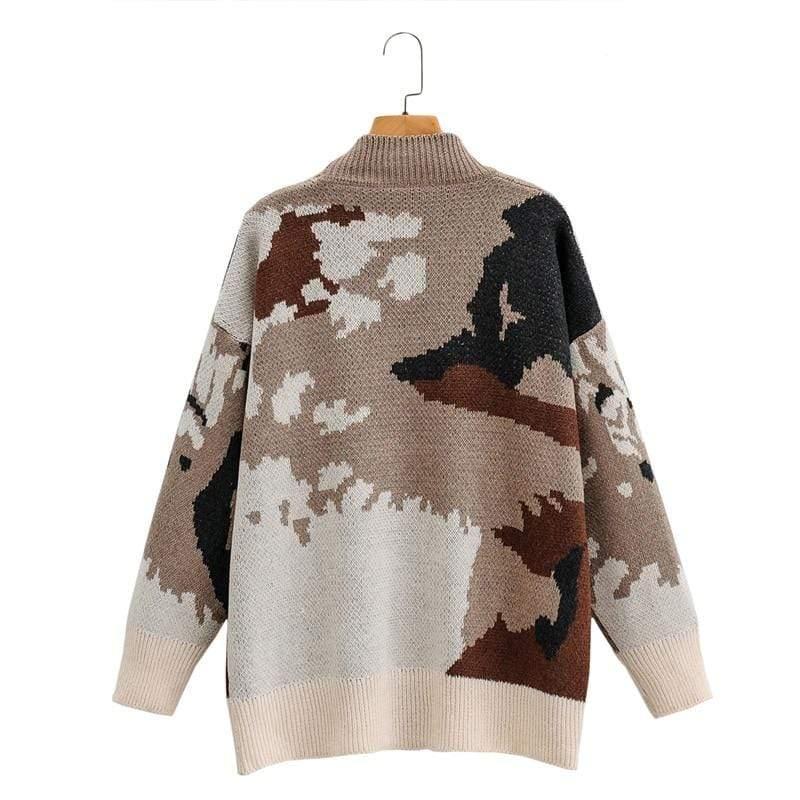 camouflage lazy loose v-neck sweater