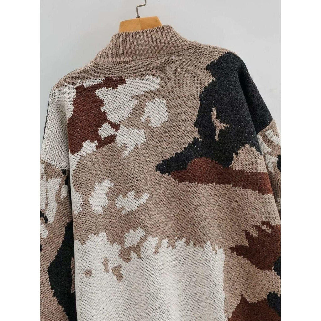 camouflage lazy loose v-neck sweater