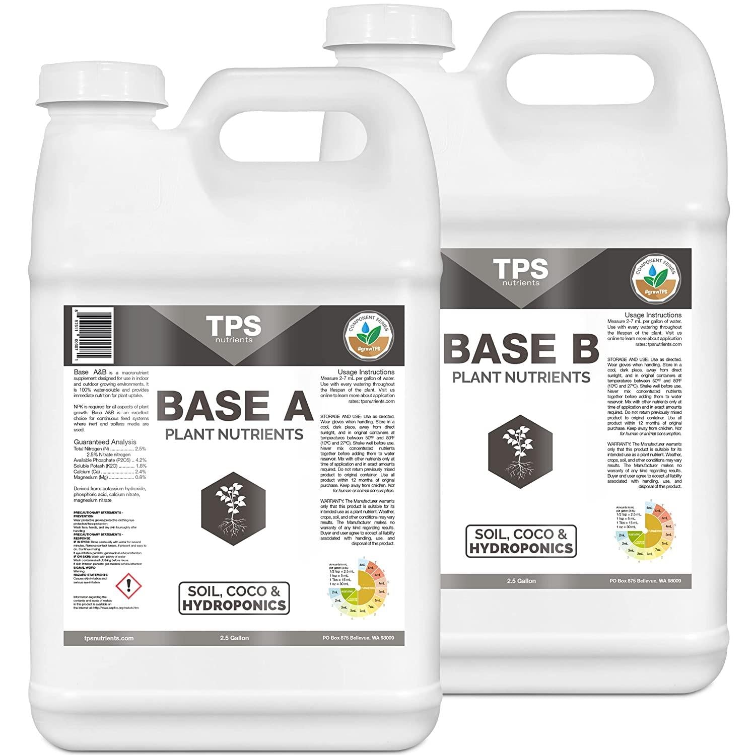 TPS Base A+B Two Part Set Complete Plant Growing Nutrient Formula for All Plants, for Both Soil and Hydro, 2.5 Gallon Set (2 x 320 oz)