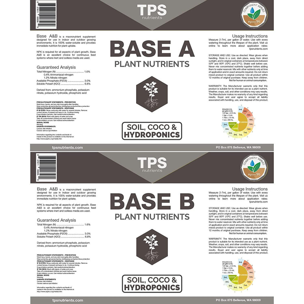 TPS Base A+B Two Part Set Complete Plant Growing Nutrient Formula for All Plants, for Both Soil and Hydro, 2.5 Gallon Set (2 x 320 oz)
