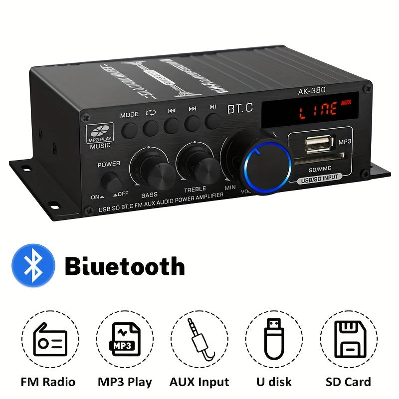 High Quality 1 Set 800W 2 Channel BT Mini HIFI Power Amplifier Audio Stereo Amp Home Car FM
