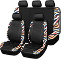 Flying Banner car seat Covers Protects Water Proof Faux Leather Carbon Fiber Fronts Rear Bench Covers (Muti-Color Zebra Black, Full Set - 8PCS)