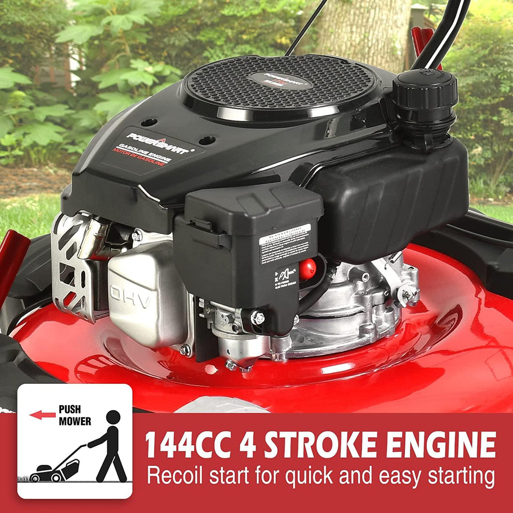 PowerSmart Lawn Mower Gas Powered - 21 Inch & 144CC 4-Stroke Engine, 5 Adjustable Heights (1.18''-3.0''), Oil Included