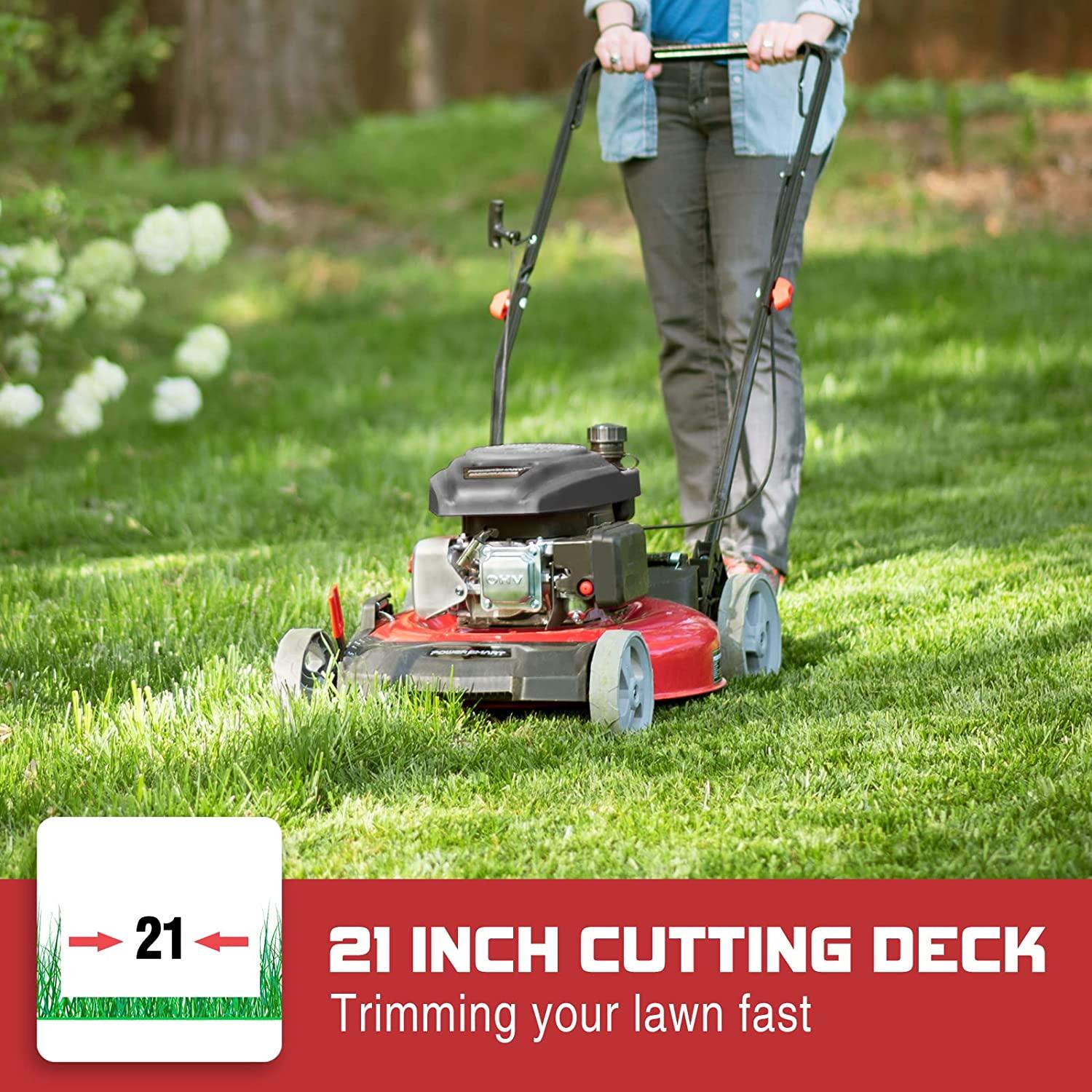 PowerSmart Lawn Mower Gas Powered - 21 Inch & 144CC 4-Stroke Engine, 5 Adjustable Heights (1.18''-3.0''), Oil Included