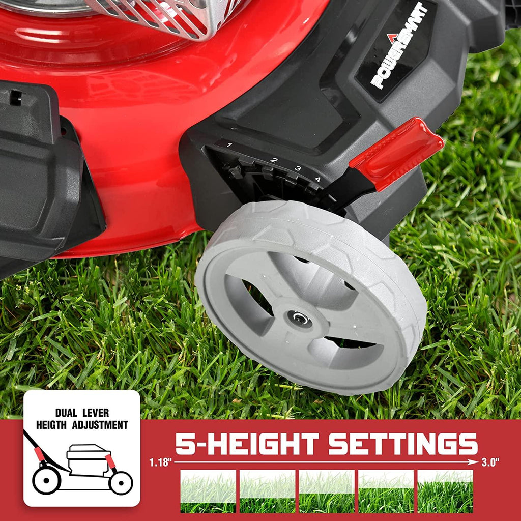 PowerSmart Lawn Mower Gas Powered - 21 Inch & 144CC 4-Stroke Engine, 5 Adjustable Heights (1.18''-3.0''), Oil Included