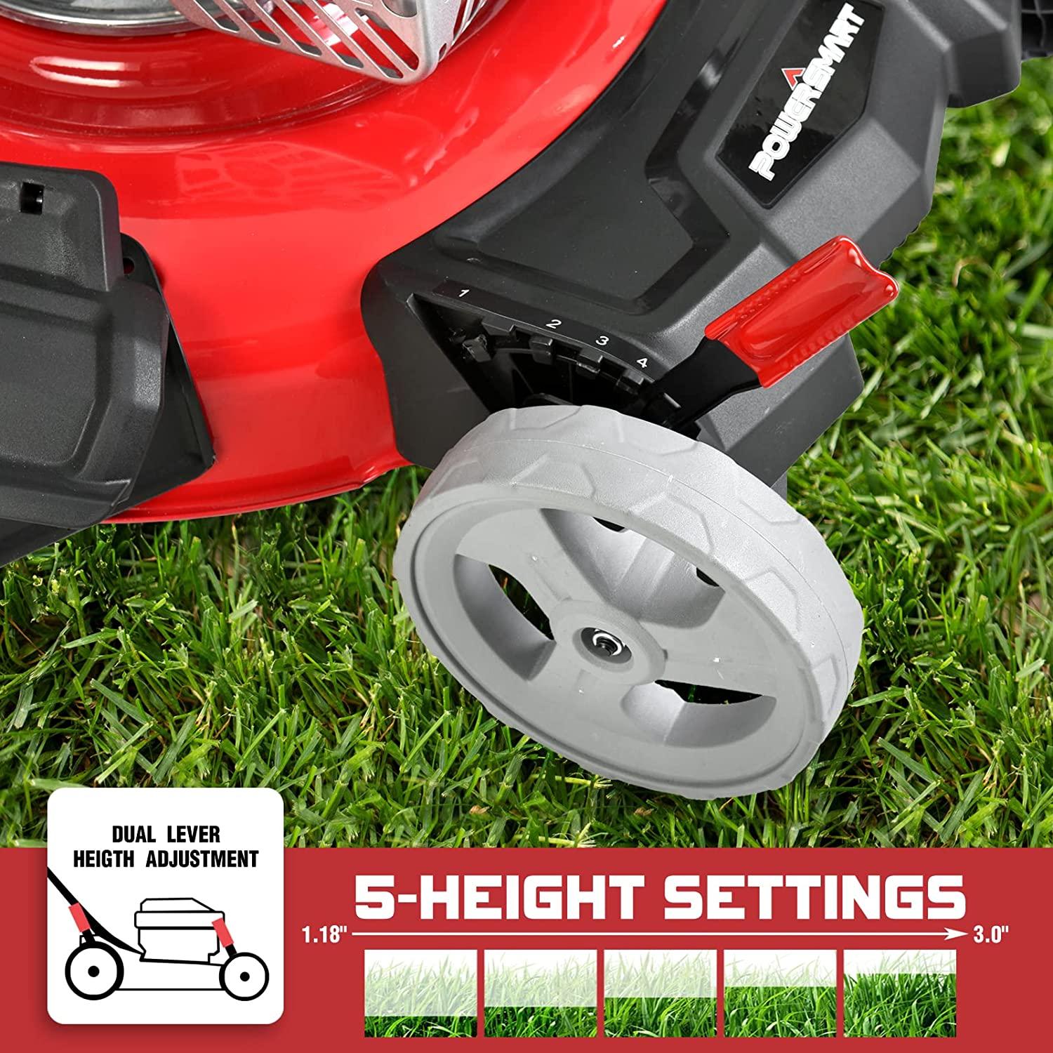 PowerSmart Lawn Mower Gas Powered - 21 Inch & 144CC 4-Stroke Engine, 5 Adjustable Heights (1.18''-3.0''), Oil Included