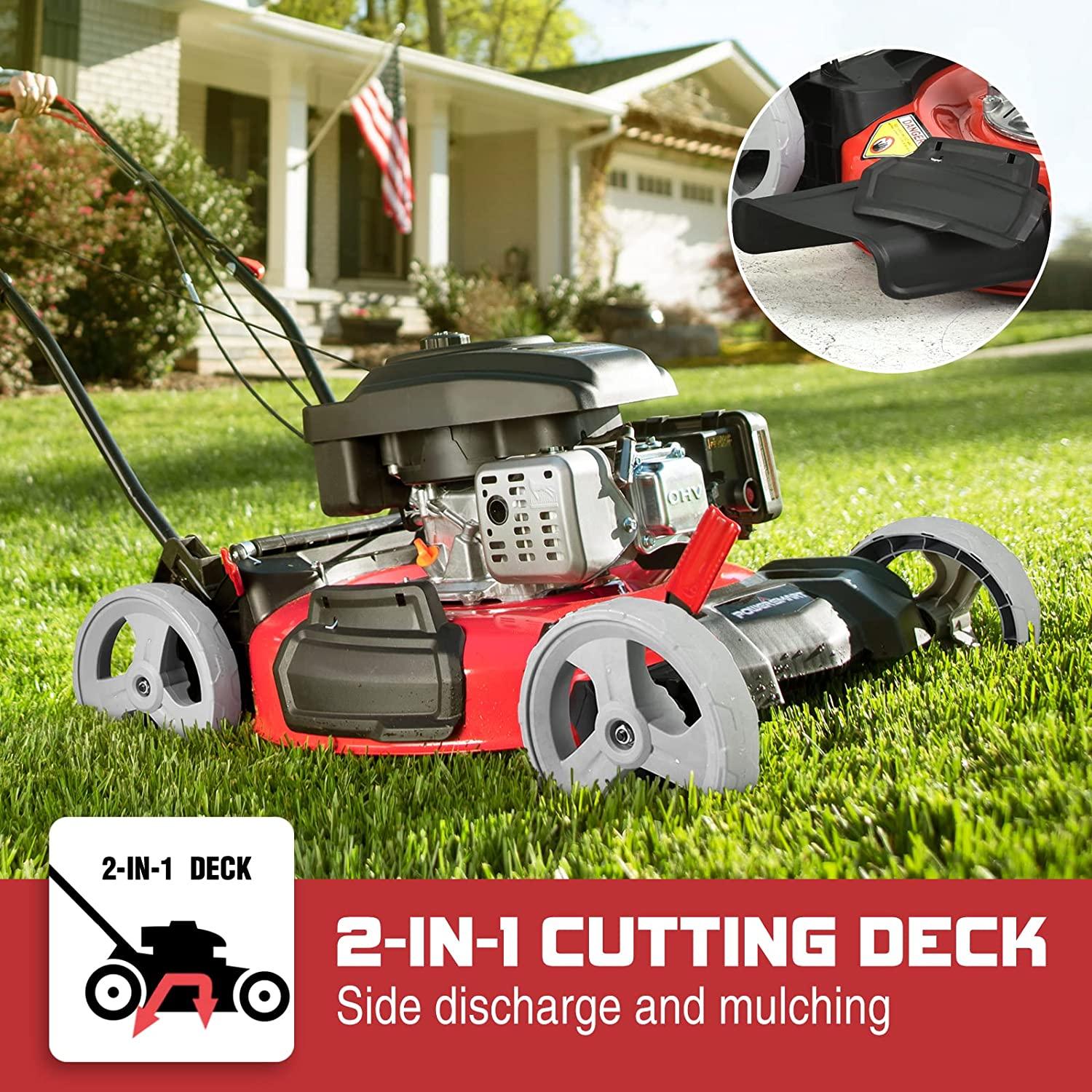 PowerSmart Lawn Mower Gas Powered - 21 Inch & 144CC 4-Stroke Engine, 5 Adjustable Heights (1.18''-3.0''), Oil Included