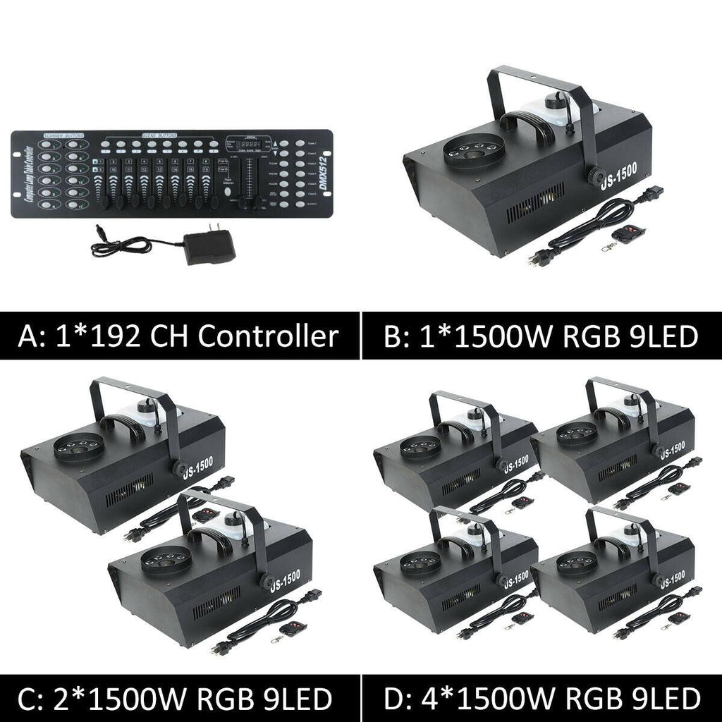 1500W Smoke Fog Machine LED Light RGB 3in1 Vertical Spray or 192 CH Controller Model 2*1500W LED Smoke Fog Machine