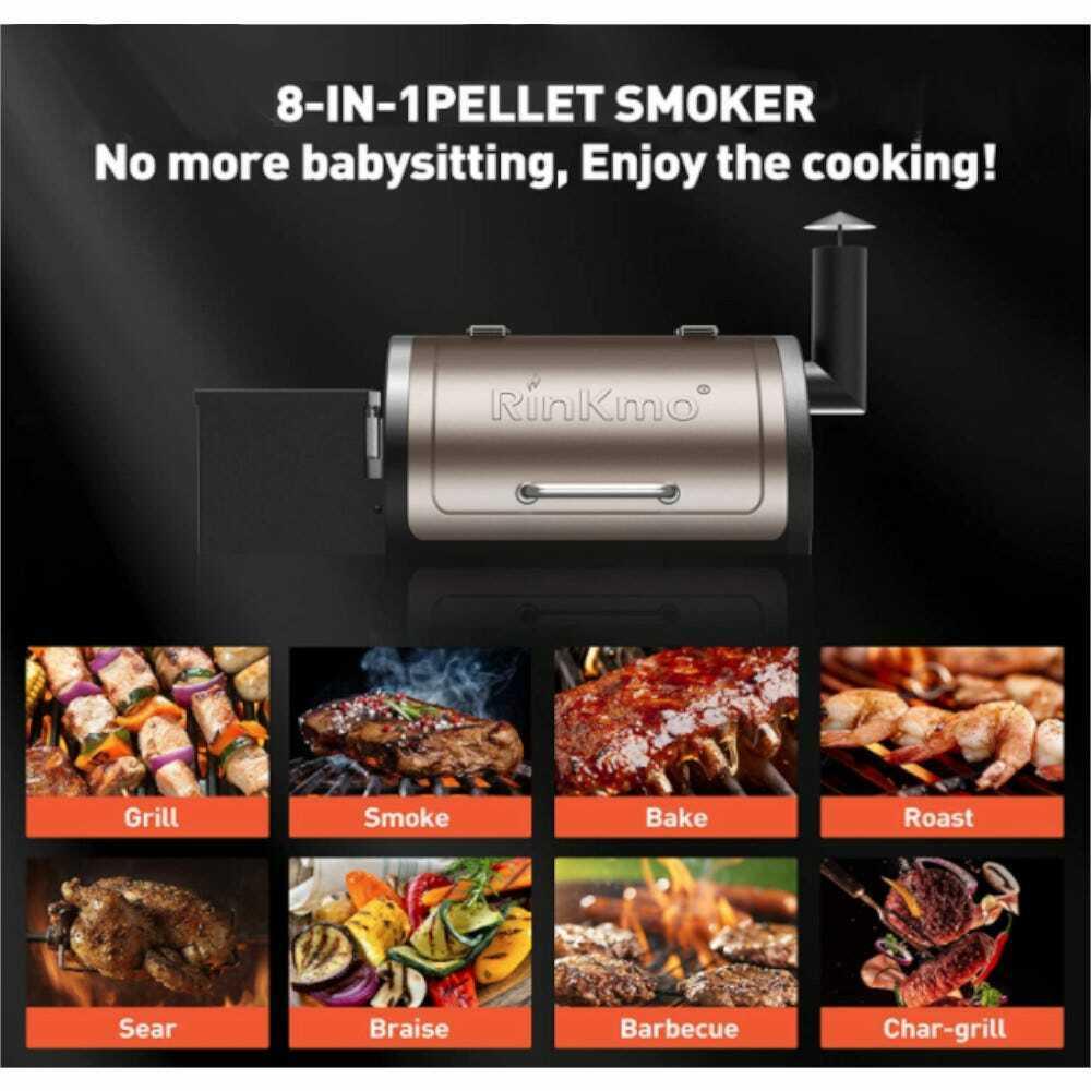 8-In-1 Pellet Grill and Smoker PID Controller Outdoor BBQ Grill -...