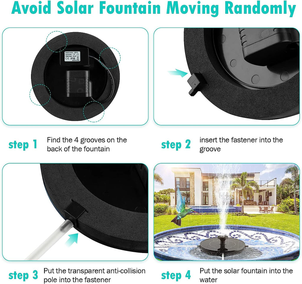 Mademax Solar Bird Bath Fountain Pump, Upgrade Solar Fountain with 6 Nozzle, Free Standing Floating Solar Powered Water Fountain Pump for Bird Bath, Garden, Pond, Pool, Outdoor