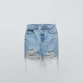 denim raw edge mini skirt
