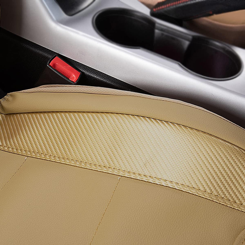 Flying Banner car seat Covers Protects Water Proof Faux Leather Carbon Fiber Fronts Gold Beige (Beige Beige, Front Pair)