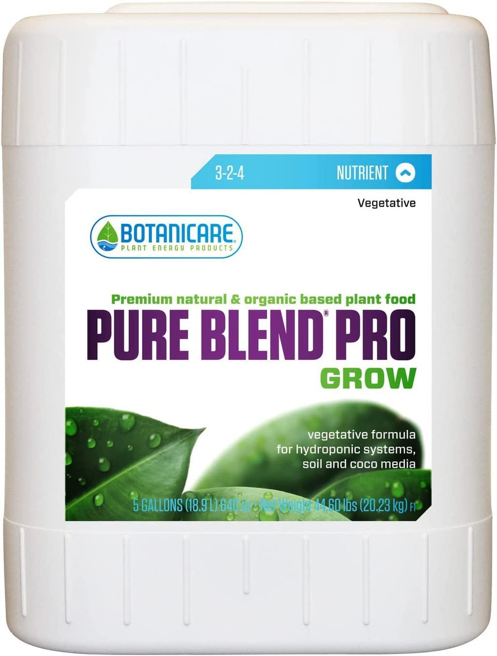Botanicare Pure Blend Pro Grow Terpene Enhancing Base Nutrient Vegetative Formula, 5-Gallon