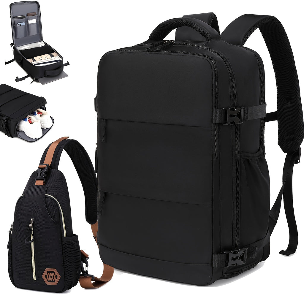 LarCapacity Travel Backpack With Shoe Compartment, Dacron Lightweight Laptop Daypack With Charging Port, Fashion Travel Commuter Bag