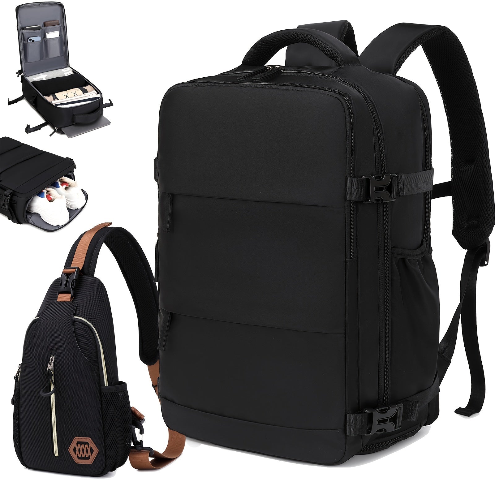 LarCapacity Travel Backpack With Shoe Compartment, Dacron Lightweight Laptop Daypack With Charging Port, Fashion Travel Commuter Bag