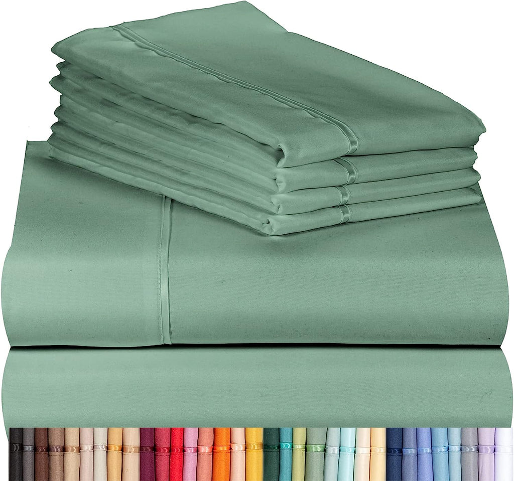 LuxClub Twin Sheets Set - Soft Twin Bed Sheets for Boys and Girls, 4 PC Deep Pockets 18" Eco Friendly Wrinkle Free Kids Fitted Sheets Machine Washable Hotel Bedding Silky Soft- Tree Moss Green Twin