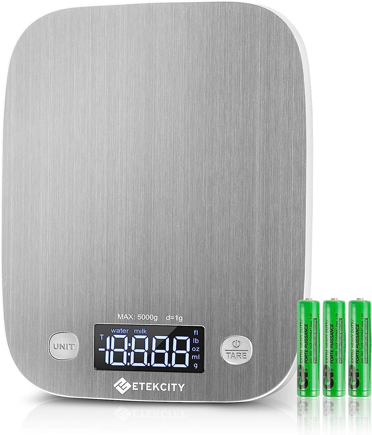 Etekcity Food Kitchen Scale, Digital Grams and Ounces for Weight Loss, Baking, Cooking, Keto and Meal Prep, Medium, Silver Stainless Steel