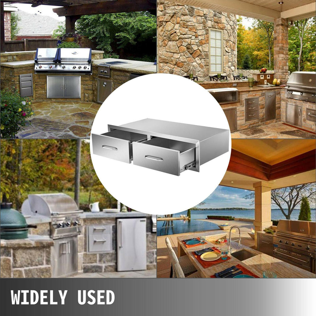 30"WX10"H Outdoor Kitchen Drawers Horizontal Double Acess Drawer  Steel