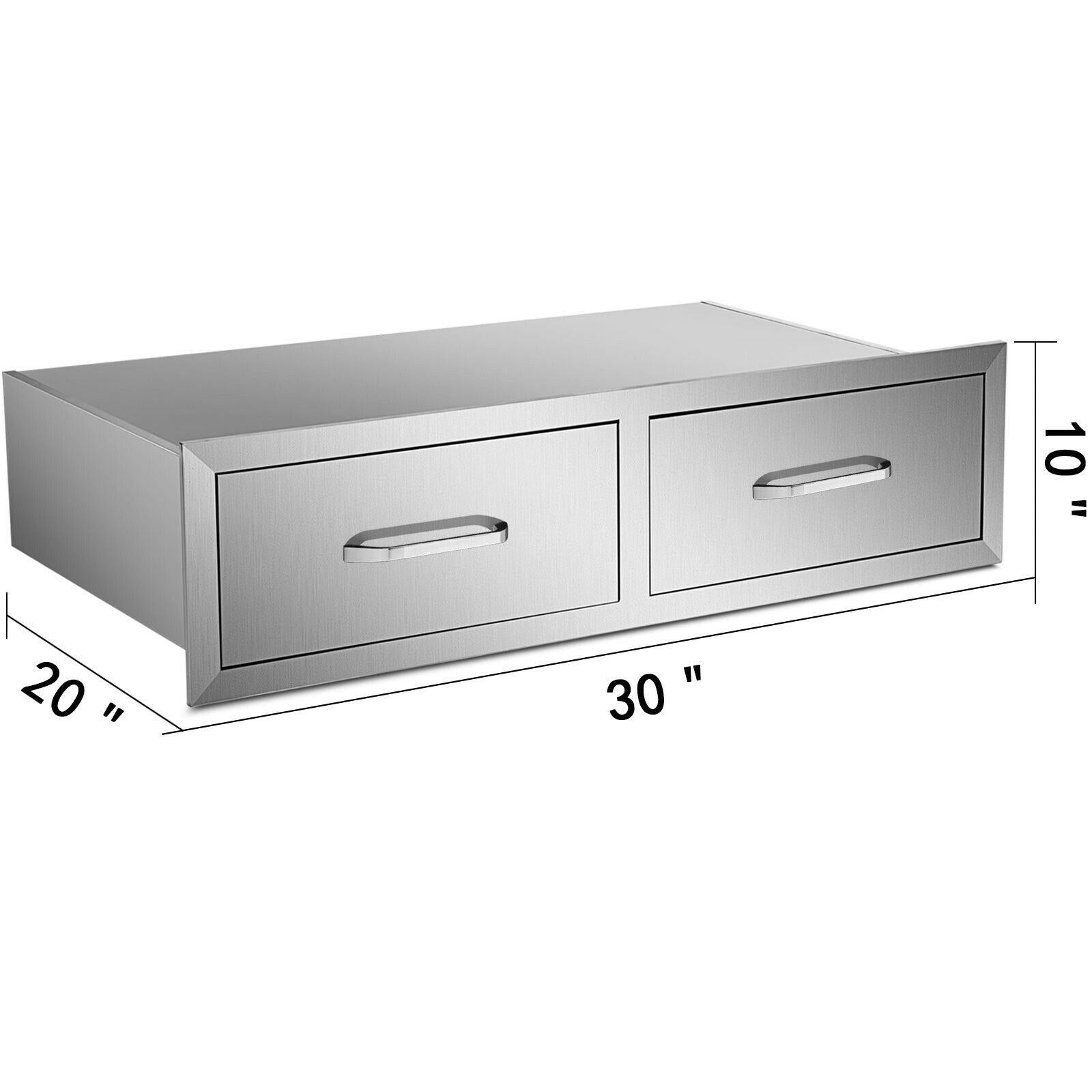 30"WX10"H Outdoor Kitchen Drawers Horizontal Double Acess Drawer  Steel