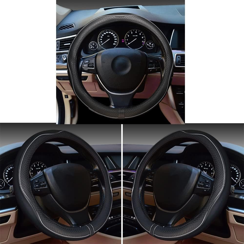 Gomass Car Steering Wheel Cover, Anti-Slip, Safety, Soft, Breathable, Heavy Duty, Thick, Full Surround, Sports Style (Black with Gray Line)