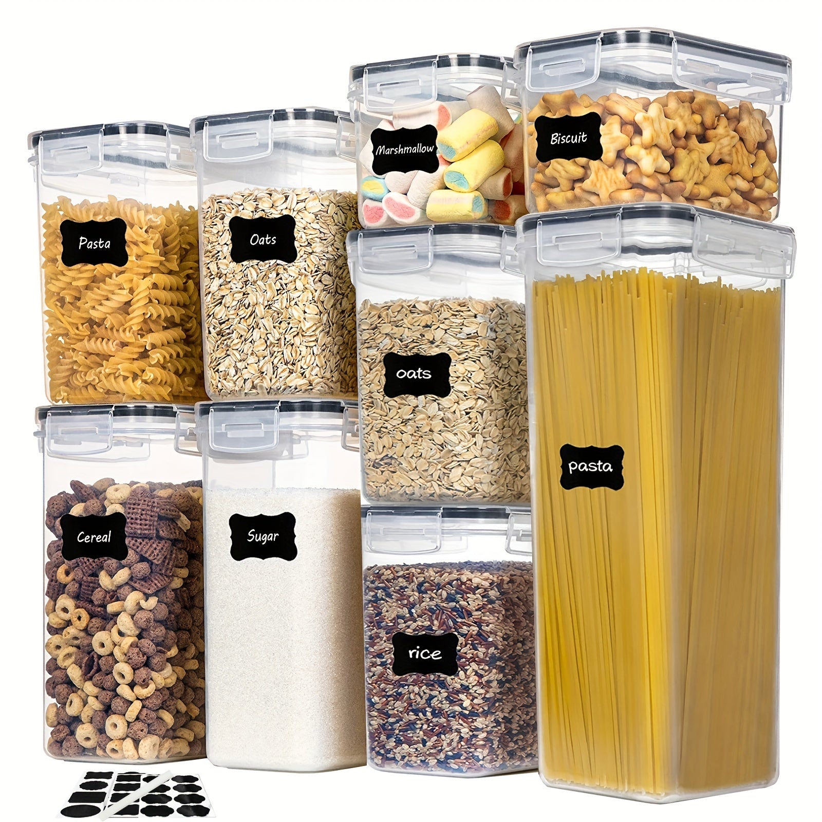 9Pcs Airtight Food StoraContainers With Lids,BPA Free,Plastic Kitchen And Pantry Canisters For Cereal,Dry Food,Flour And Sugar,Dishwasher Safe