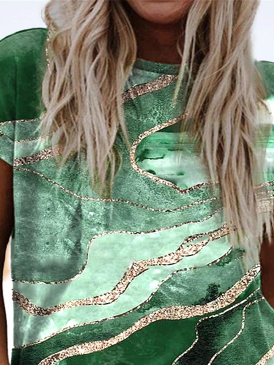 Loose Casual Marble Print Crew Neck Short Sleeve T-Shirt