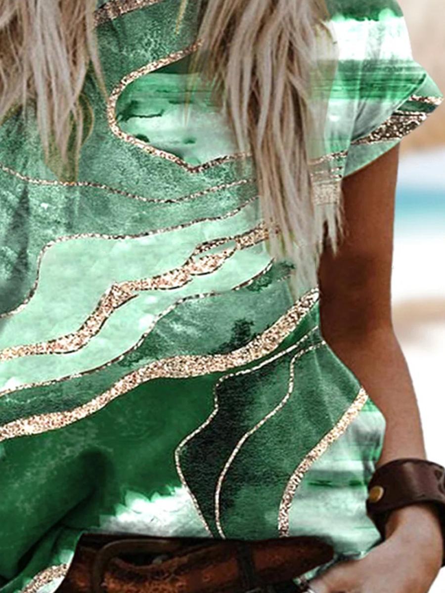 Loose Casual Marble Print Crew Neck Short Sleeve T-Shirt