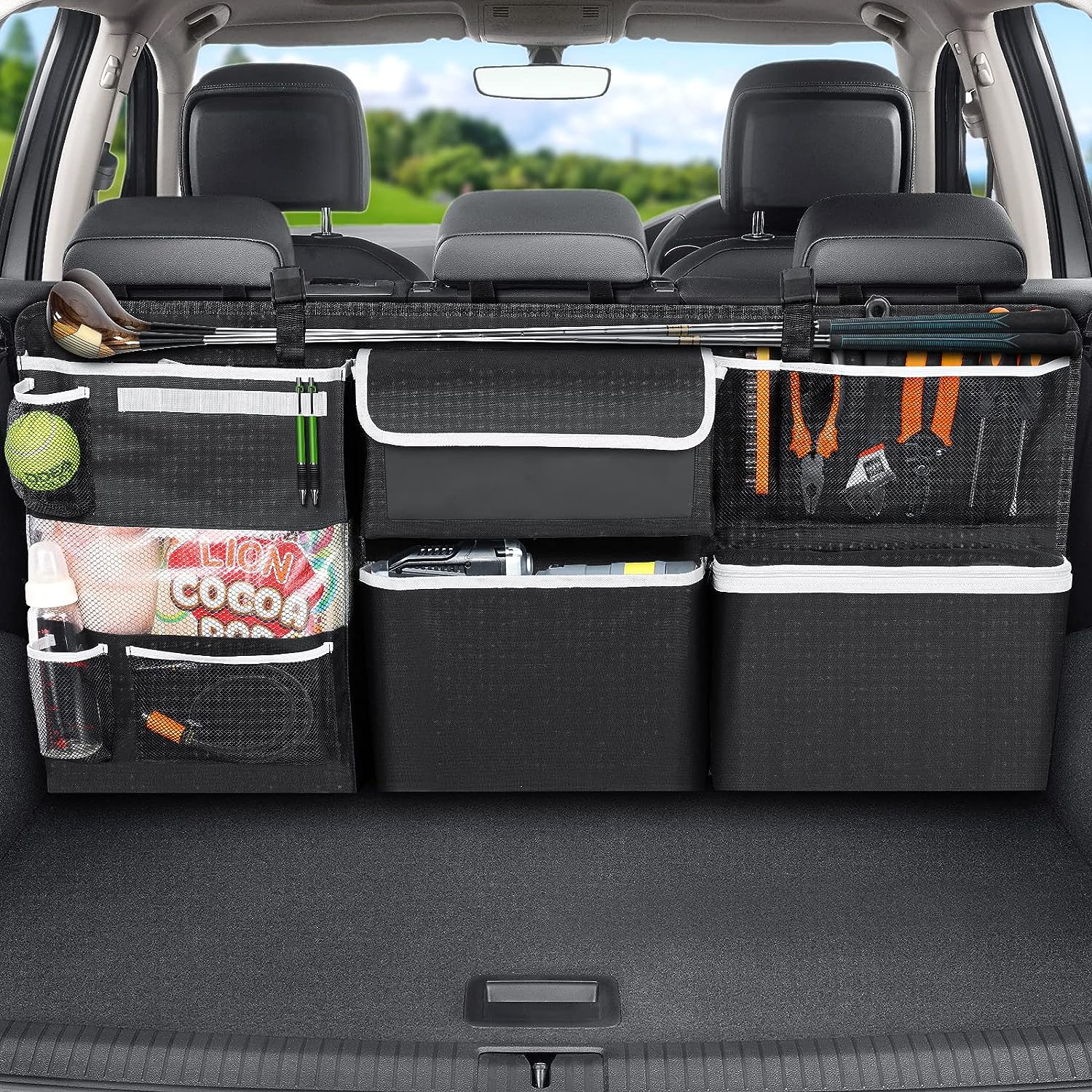 Oasser Car Storage Organizer Version, Hanging Trunk Organizer with 10 Different Functional Storage Bags, Car Trunk Organizer for SUV Truck MPV VAN