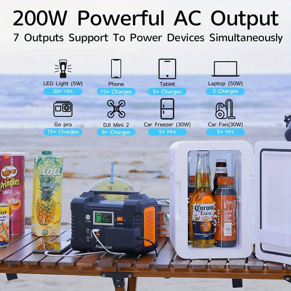 200W Portable Power Station FlashFish151Wh With AC Outlet/2 DC Ports/3 USB Ports Backup Battery /Power Supply For Outdoor Trip Camping Emergency