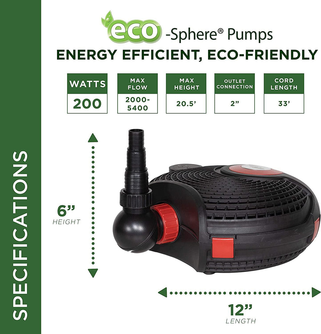 Alpine Corporation Eco-Sphere Energy-Saving 5400GPH Pond Pump with Controller and 33-ft. Cord